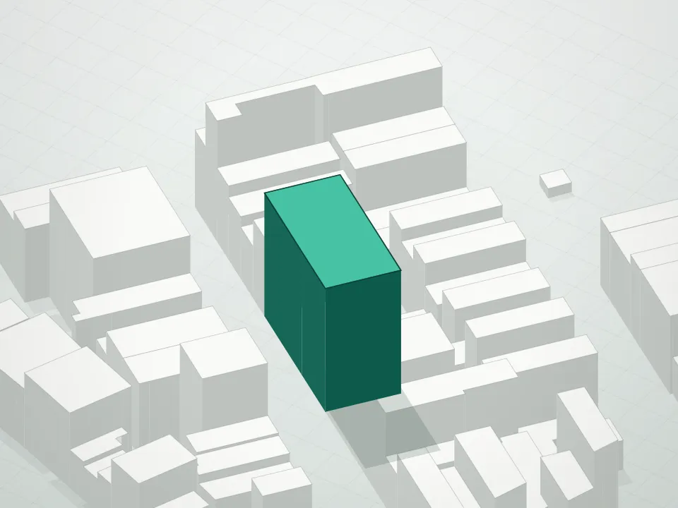 3D massing drawing of 40 Bond Street Condominium and neighboring buildings