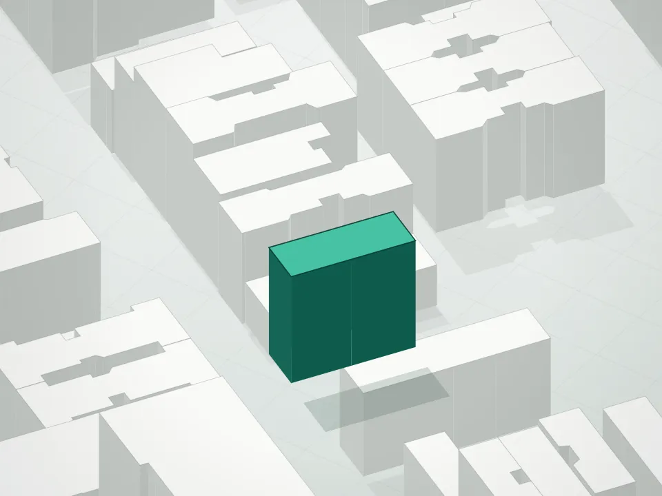 3D massing drawing of 331 East 8th Street Condominium and neighboring buildings