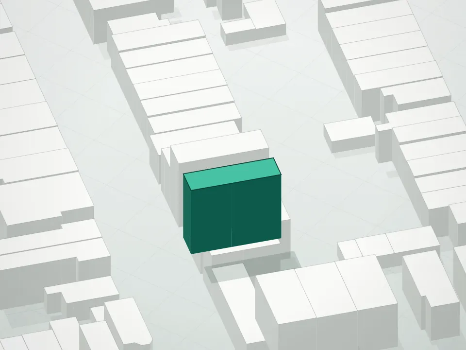 3D massing drawing of Abby Court Condominium and neighboring buildings