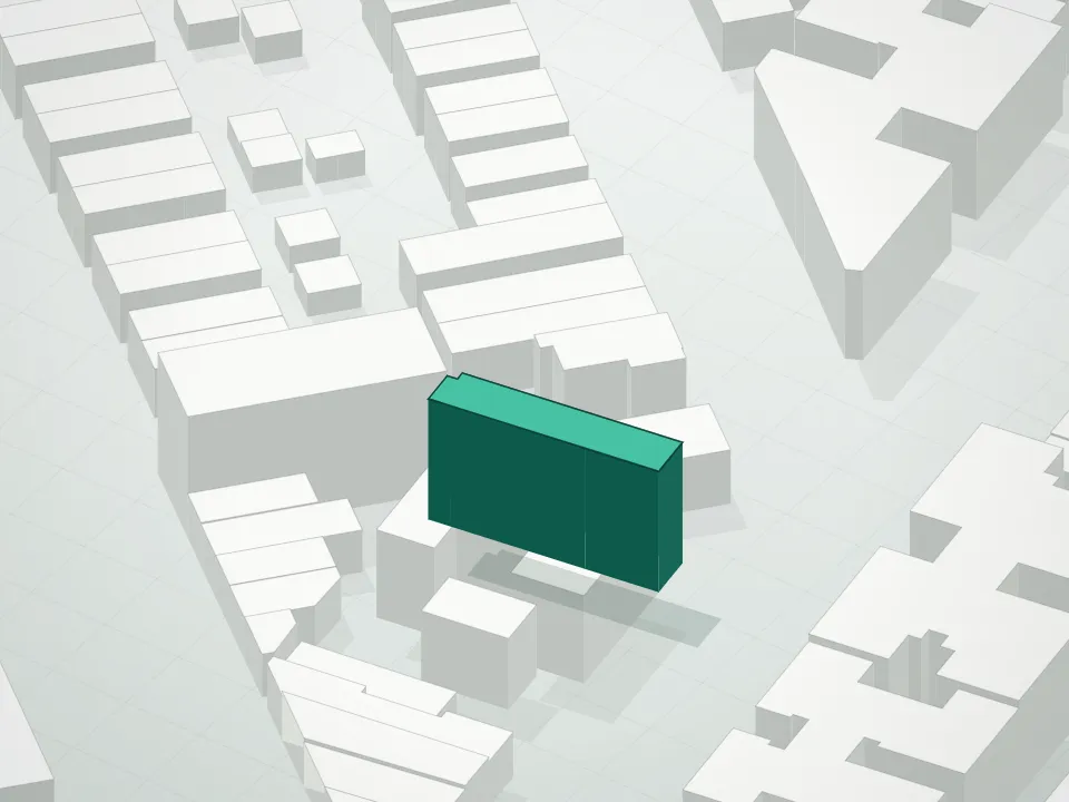 3D massing drawing of 1552 Dahill Road Condominium and neighboring buildings