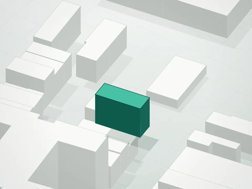 3D massing drawing of 836 Kent Avenue Estates Condominium and neighboring buildings