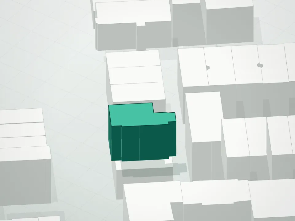 3D massing drawing of 399 Marcy Avenue Condominium and neighboring buildings