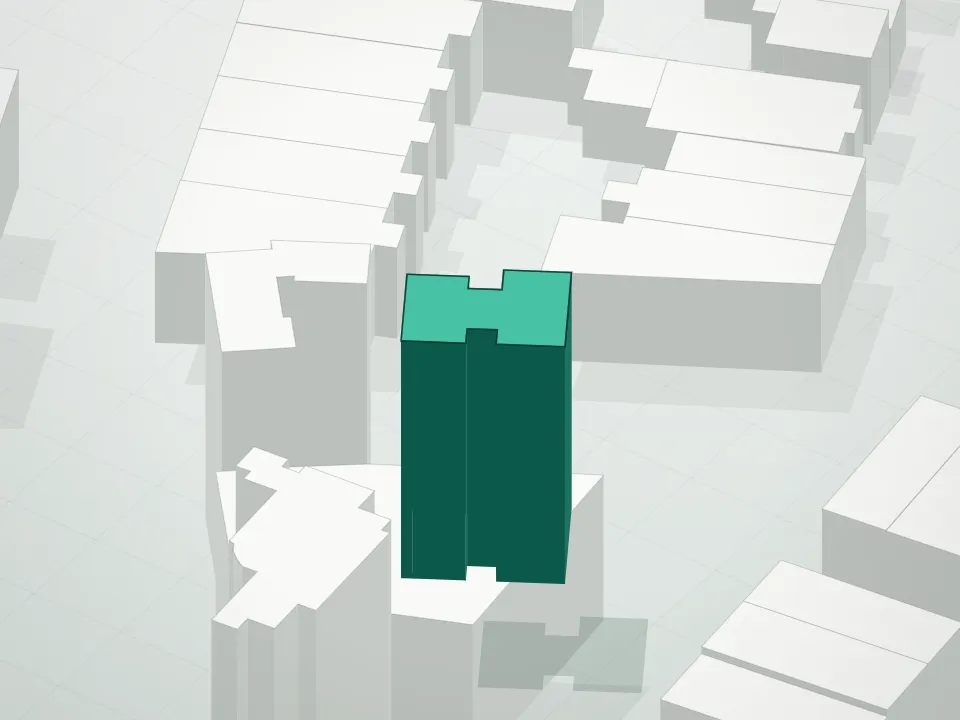 3D massing drawing of 285 Driggs Avenue Condo and neighboring buildings