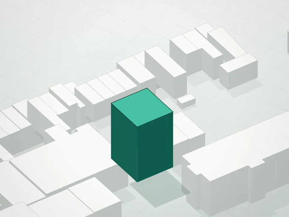 3D massing drawing of Tiffany Tower Condominiums and neighboring buildings