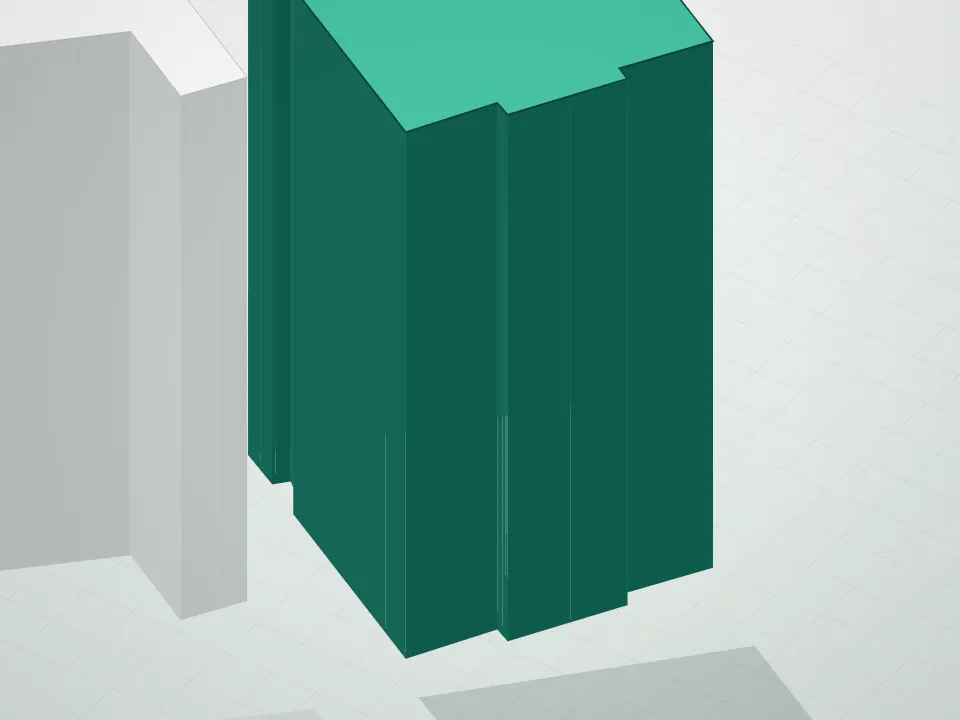 3D massing drawing of Rushmore and neighboring buildings