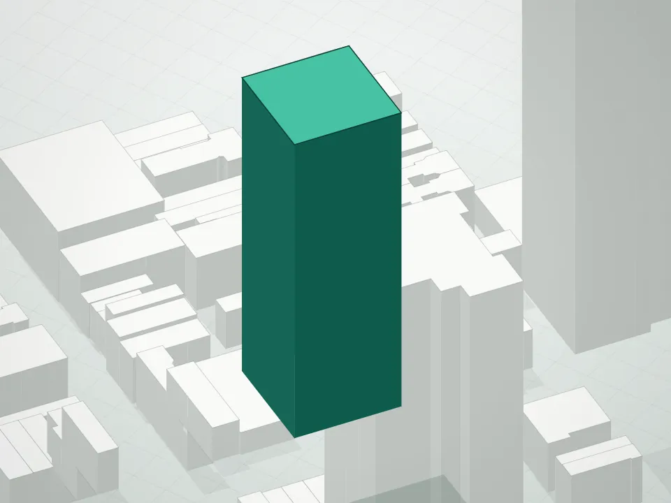 3D massing drawing of Veneto Condominium /250 East 53rd Street and neighboring buildings