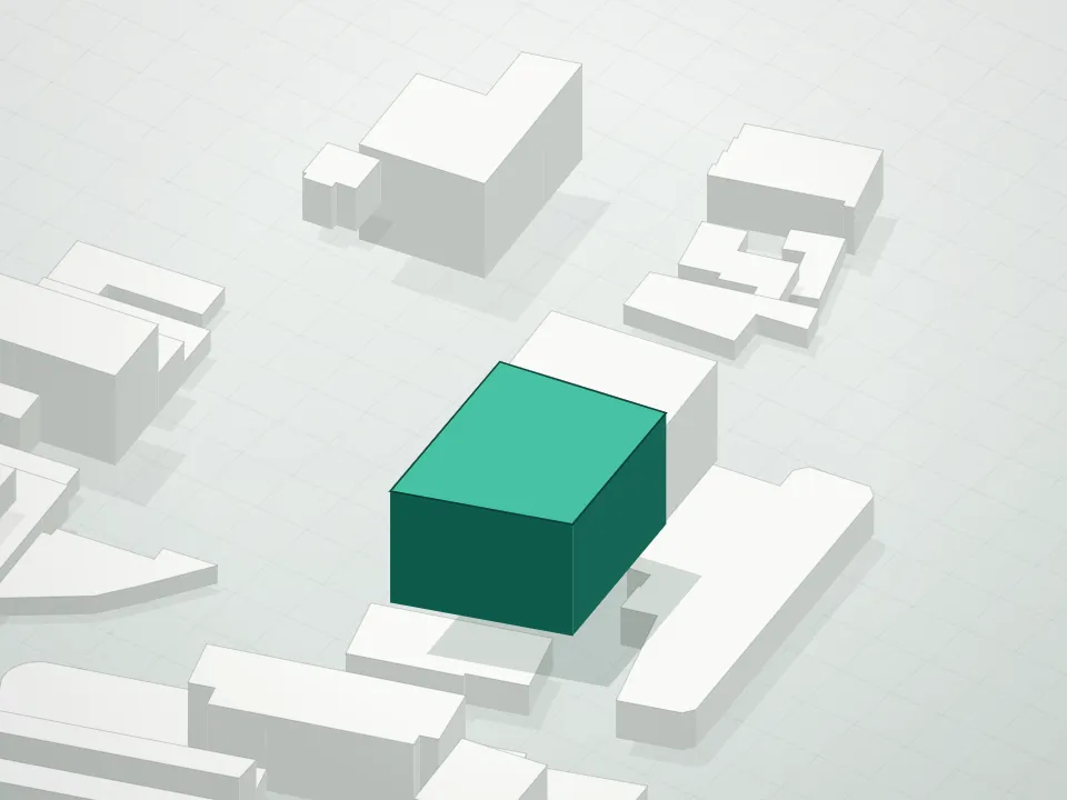 3D massing drawing of 2615-2621 East 17th Street Condominium and neighboring buildings