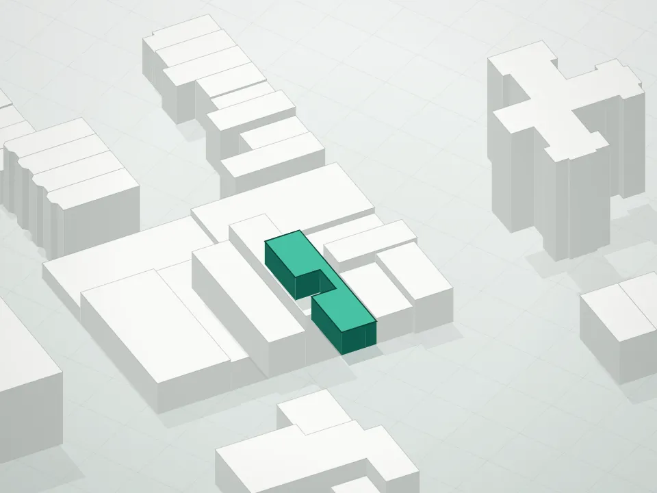 3D massing drawing of 262 Bond Street Condominium and neighboring buildings
