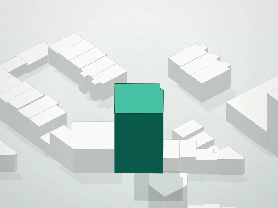 3D massing drawing of Echelon Condominium and neighboring buildings