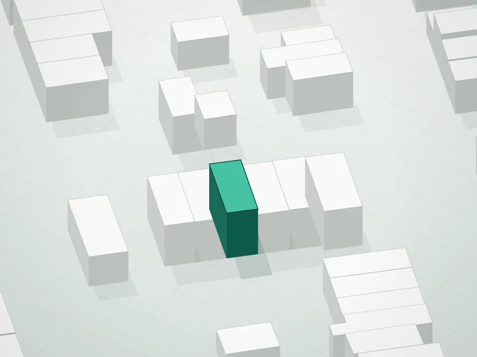 3D massing drawing of Point Condominiums and neighboring buildings