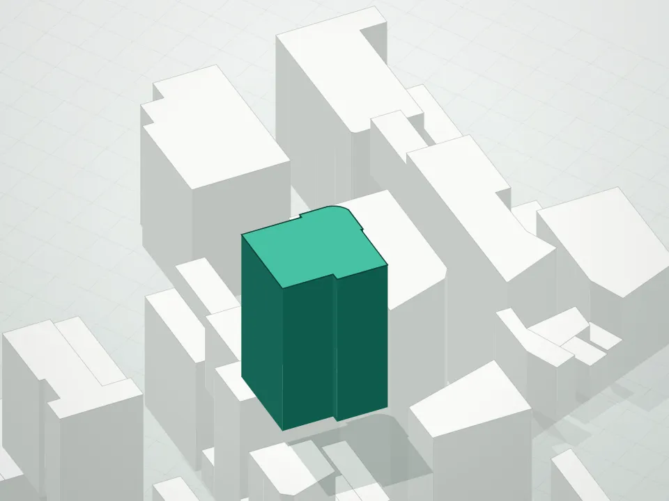 3D massing drawing of 141 Fifth Avenue and neighboring buildings