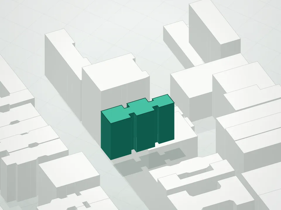3D massing drawing of 245 W. 115th Street Condominium and neighboring buildings