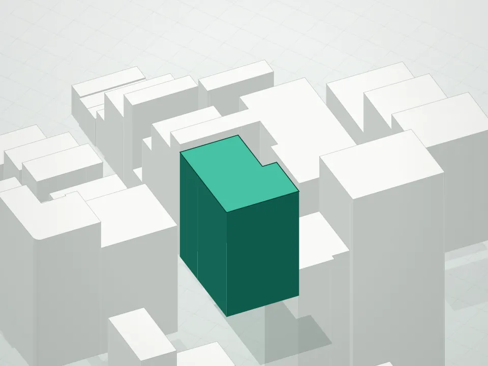 3D massing drawing of 254 Park Avenue South Condominium and neighboring buildings