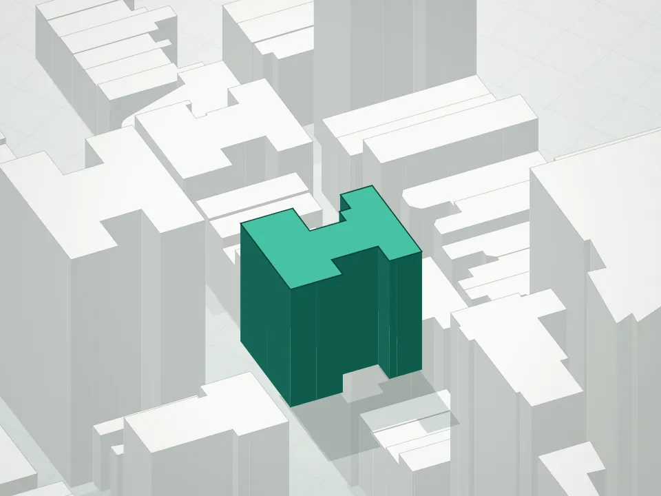 3D massing drawing of 235 West 71st /Lucenia Condominium and neighboring buildings