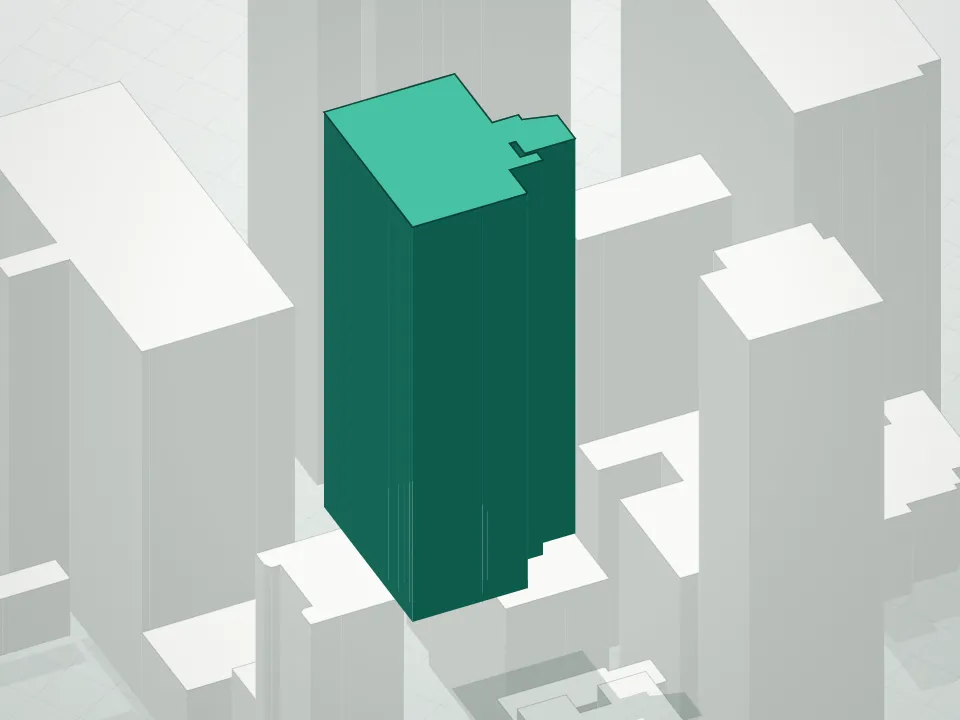 3D massing drawing of L'Ecole Condominium/211 East 46th St * and neighboring buildings