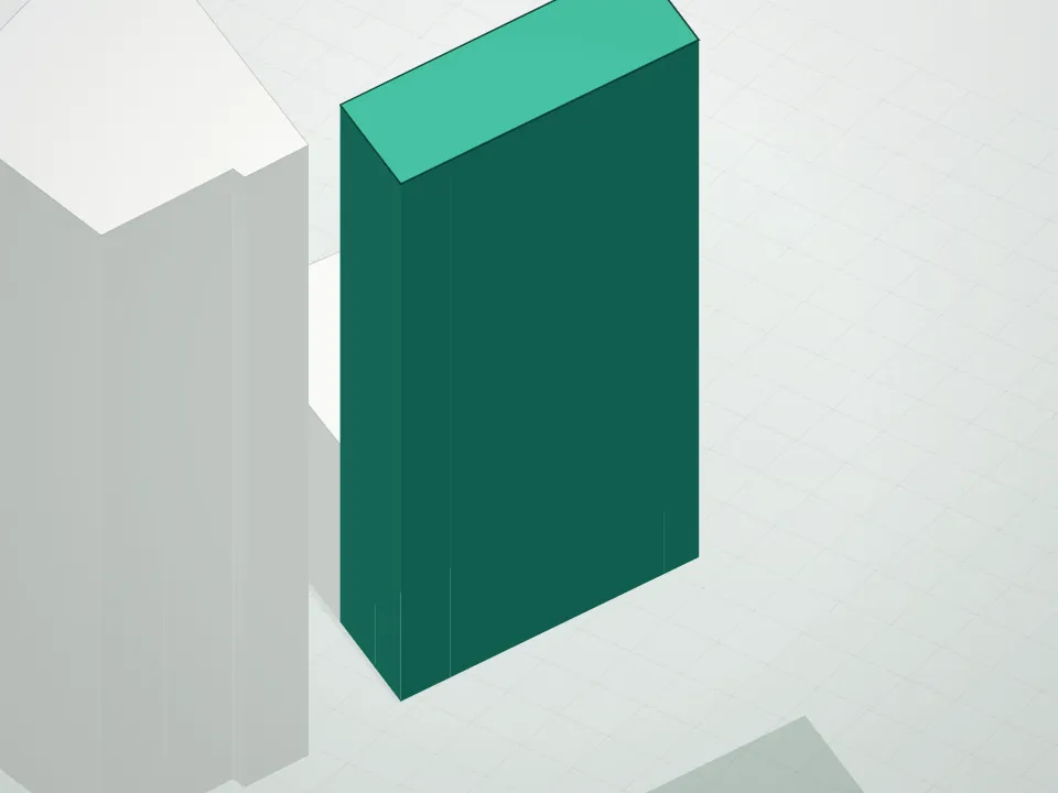 3D massing drawing of Visionaire Condominium and neighboring buildings