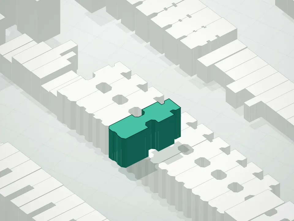 3D massing drawing of 457 Prospect Place Condominium and neighboring buildings
