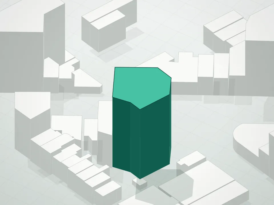 3D massing drawing of 10-50 Jackson Avenue Condominium and neighboring buildings