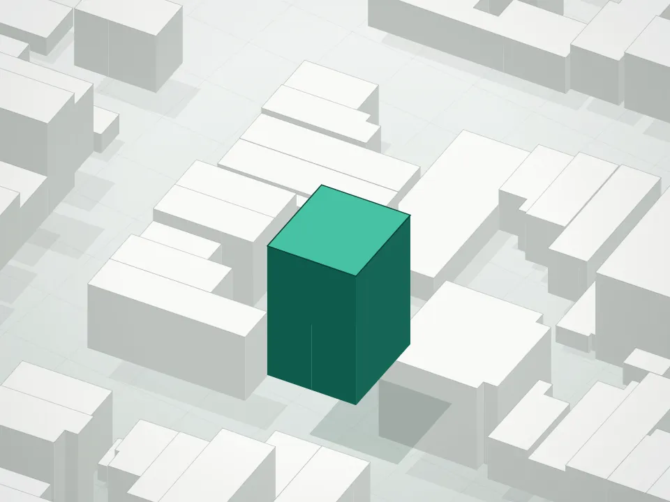 3D massing drawing of Two One Nine Withers Condominium and neighboring buildings