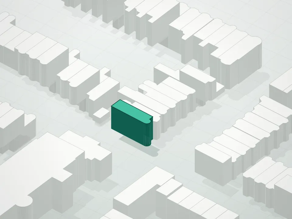 3D massing drawing of Vermeil Condominium and neighboring buildings
