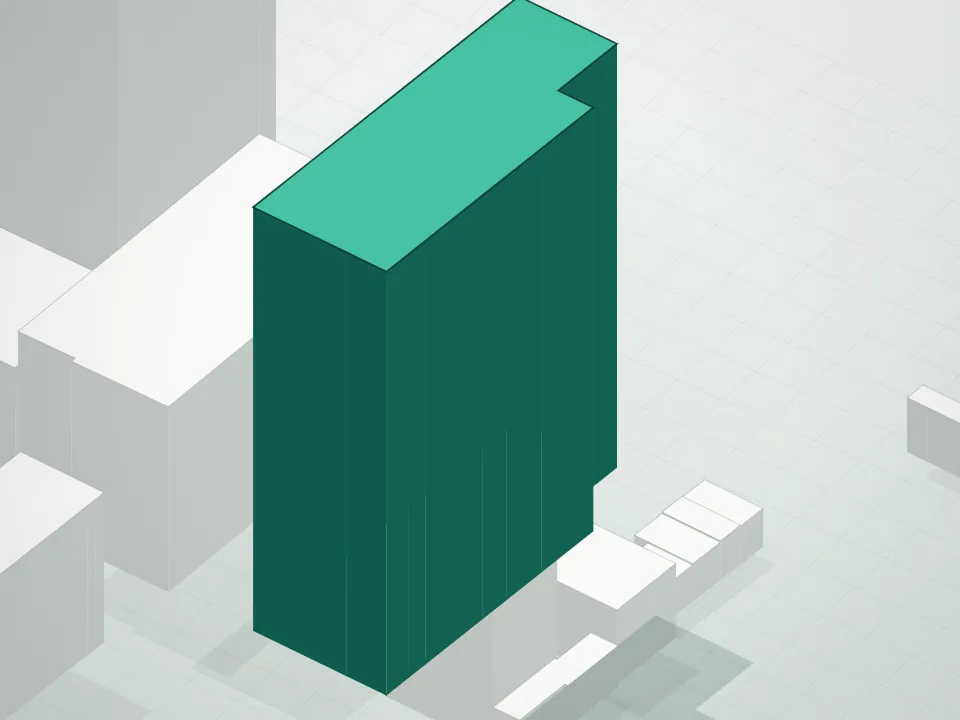 3D massing drawing of 7 Metrotech Condominium and neighboring buildings