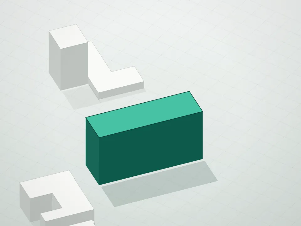 3D massing drawing of Novo Condo/353 Fourth and neighboring buildings