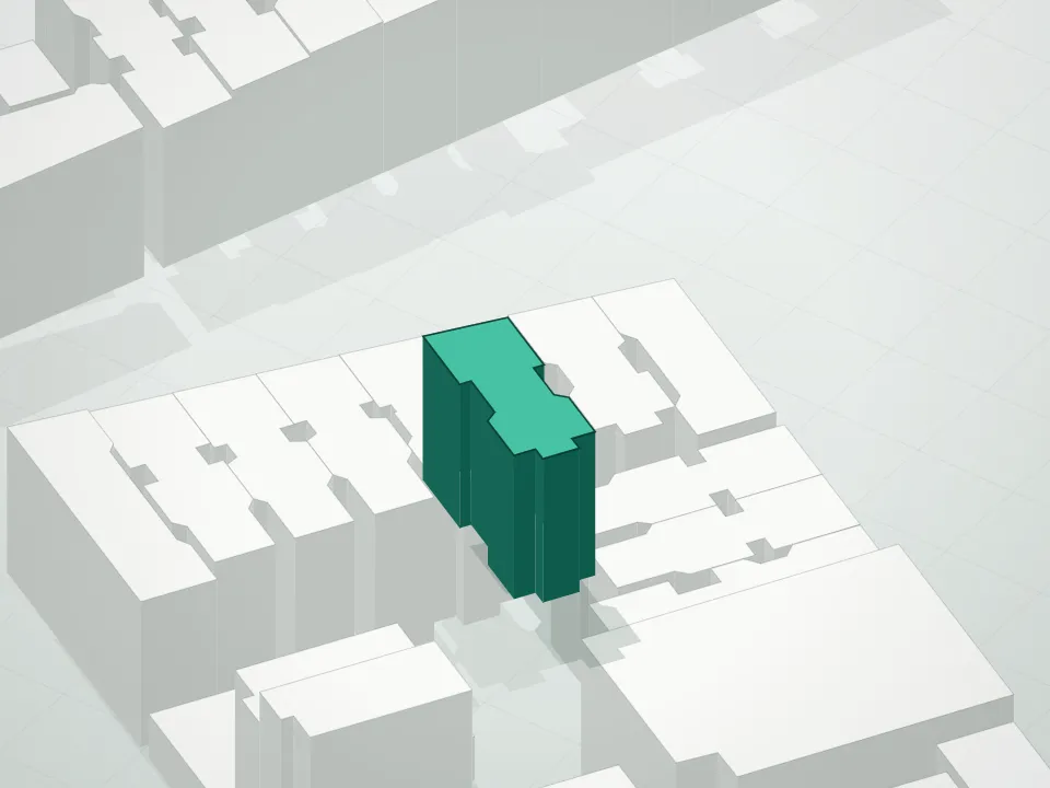 3D massing drawing of 138 Edgecombe Avenue Condominium and neighboring buildings