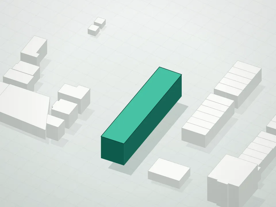 3D massing drawing of Emmons Avenue Condominium and neighboring buildings