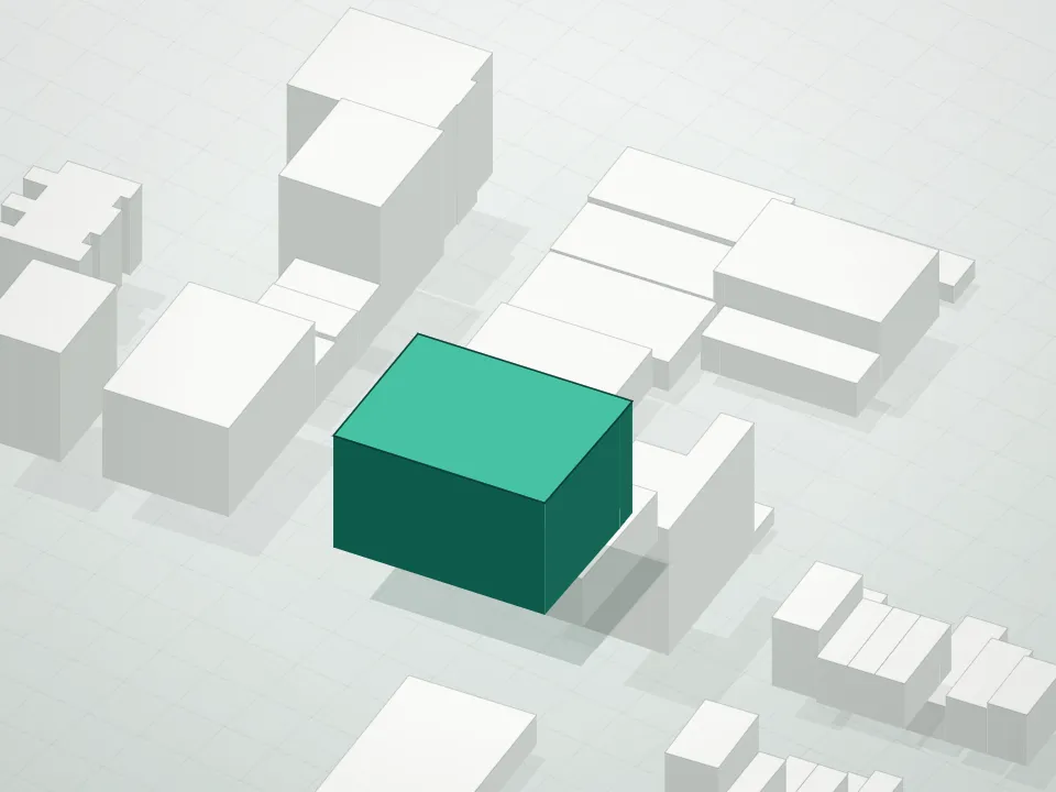 3D massing drawing of 111 Steuben Street Condominium and neighboring buildings