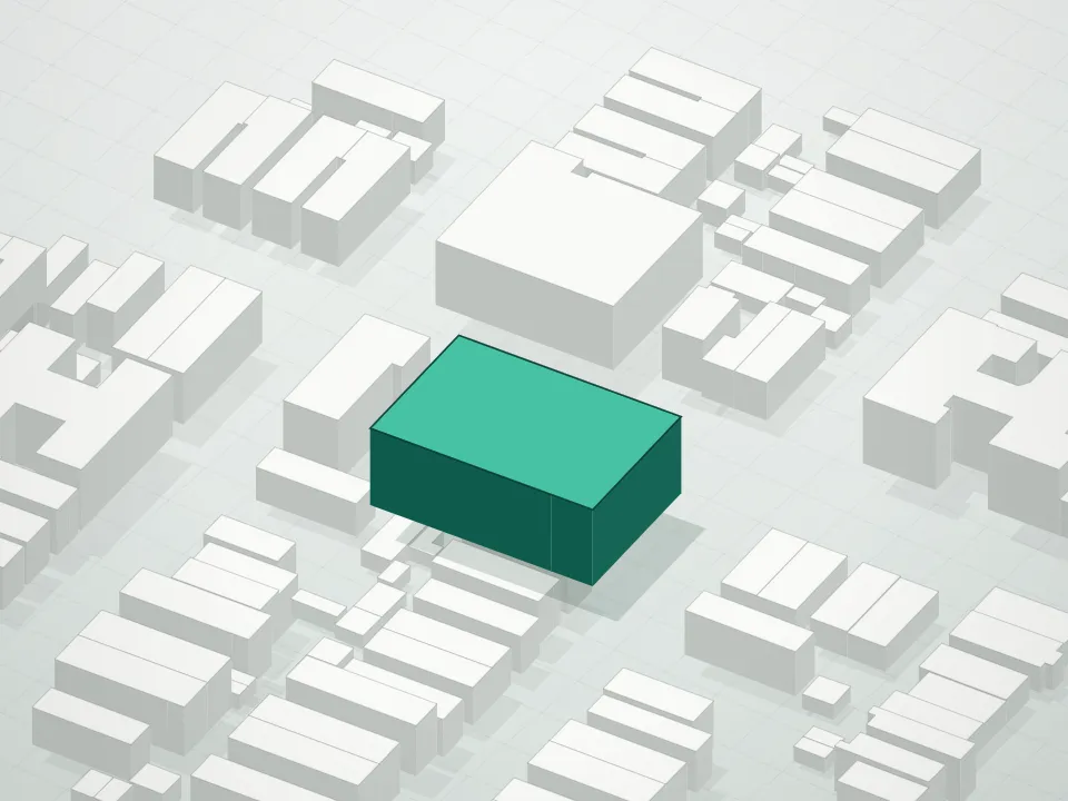 3D massing drawing of 900 Lenox Garden Condominium and neighboring buildings