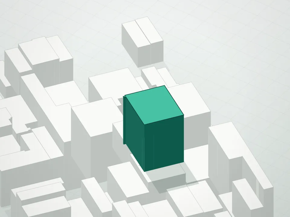 3D massing drawing of 151 Wooster and neighboring buildings