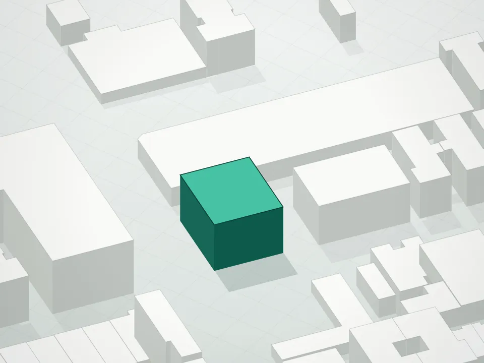 3D massing drawing of Ionian Condominium and neighboring buildings