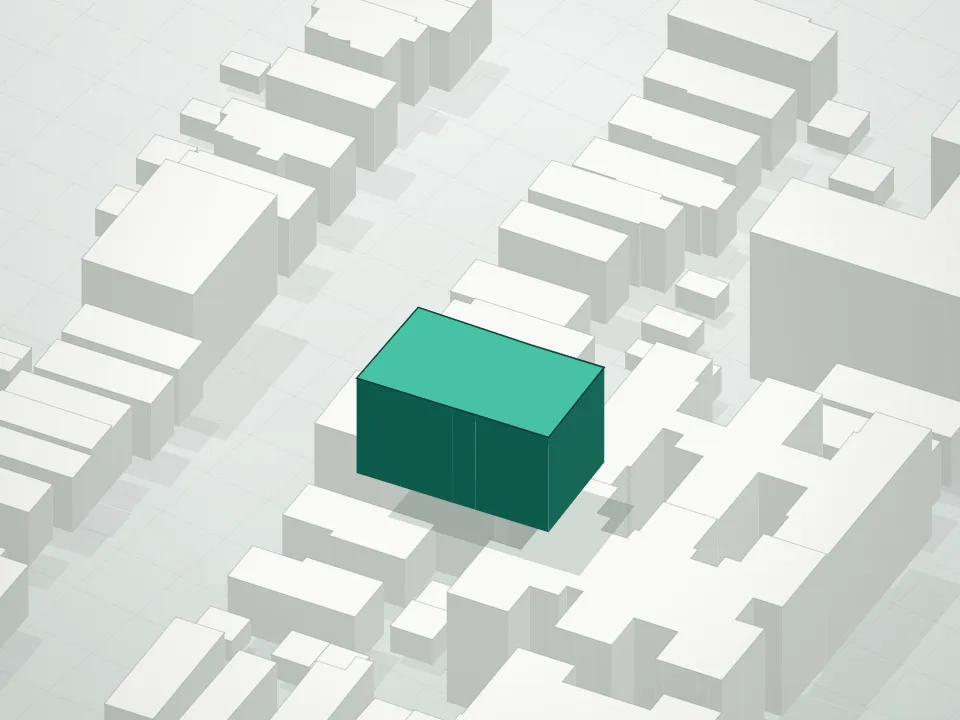 3D massing drawing of 1765 East 19th Street Condominium and neighboring buildings