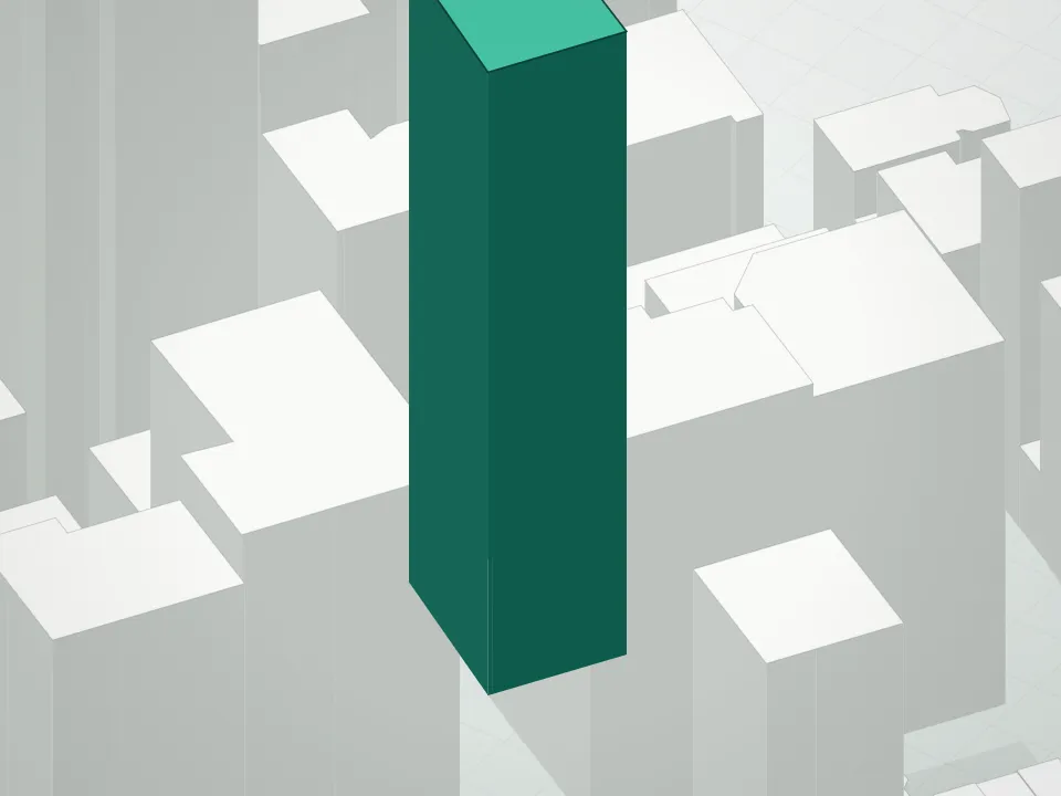 3D massing drawing of 39 East 29th Street Condominium and neighboring buildings