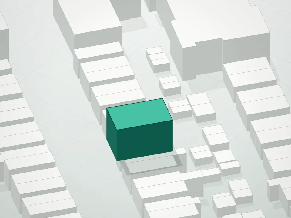 3D massing drawing of 2231 62nd Street Condominium and neighboring buildings