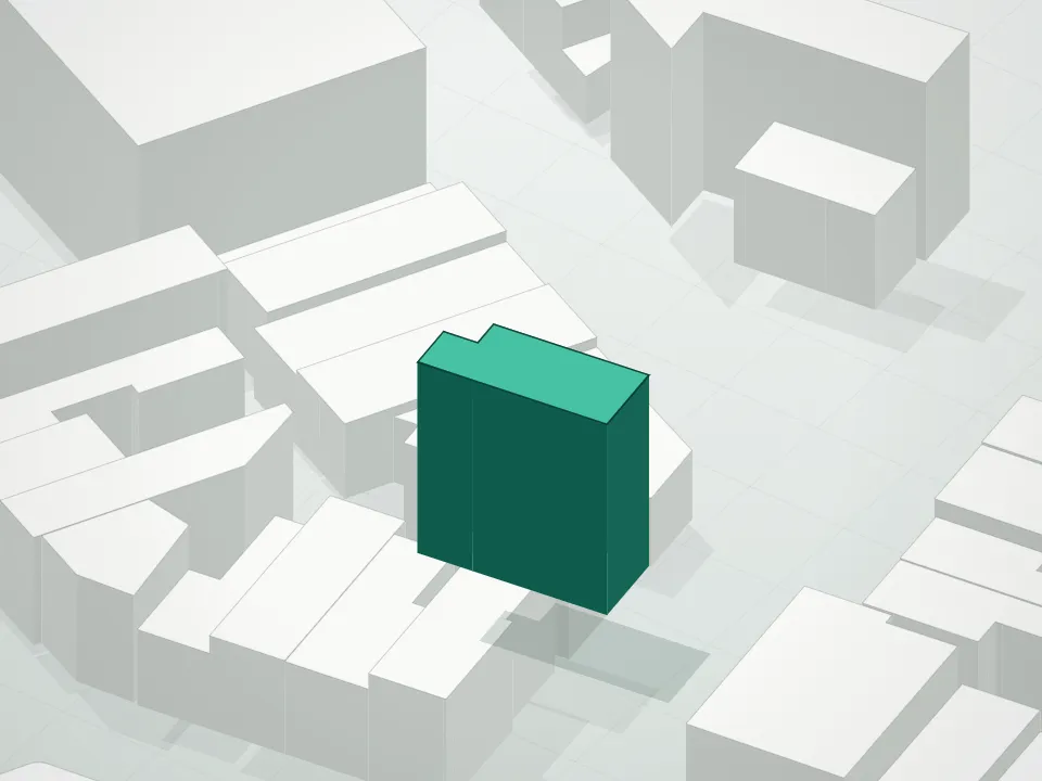 3D massing drawing of 365-367 Union Avenue Condominium and neighboring buildings