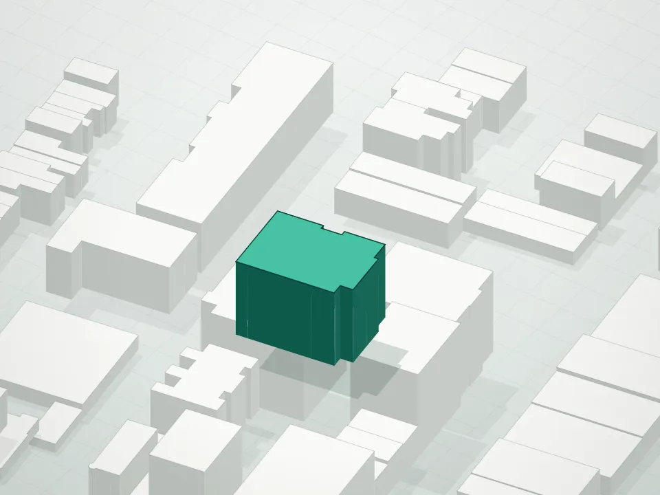 3D massing drawing of Clinton Lofts Condo / F/K/A Retro Condo and neighboring buildings