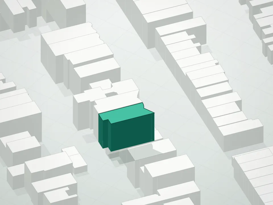 3D massing drawing of 372 12th Street Condominium and neighboring buildings