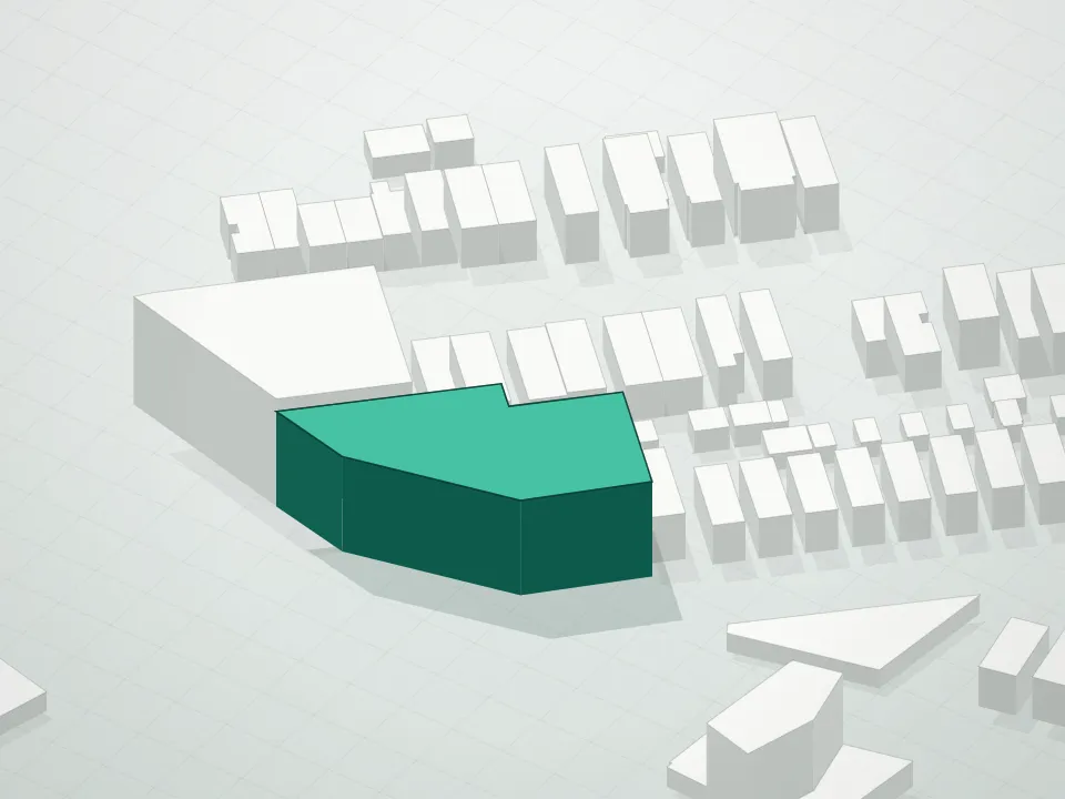 3D massing drawing of Boulevard Condominium and neighboring buildings