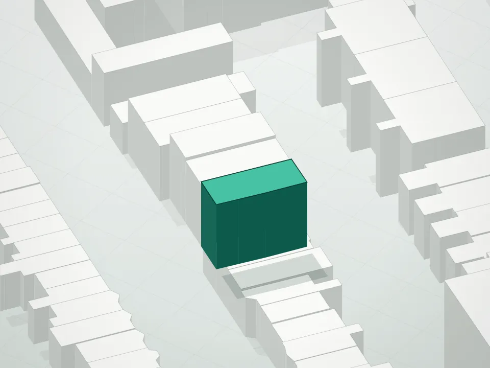 3D massing drawing of 363 16th Street Condominium and neighboring buildings