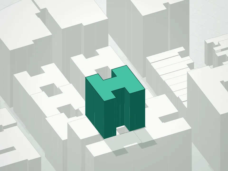 3D massing drawing of 314 West 100th Street Condominium and neighboring buildings