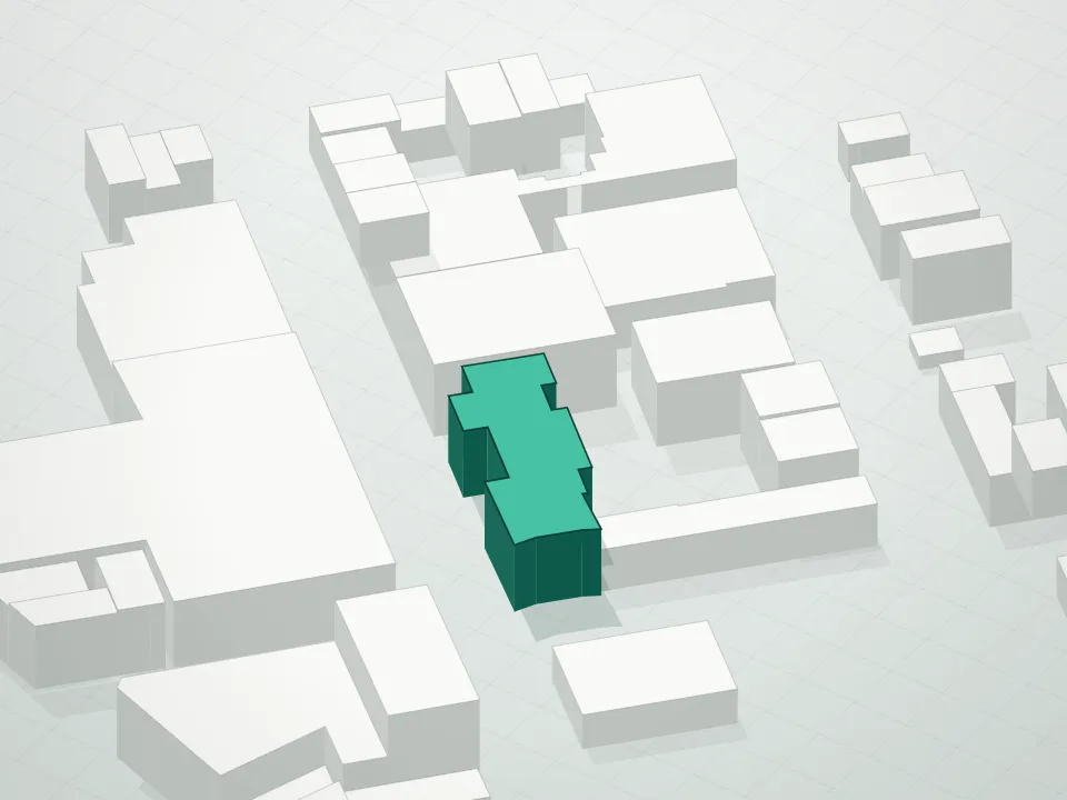 3D massing drawing of N4 Condominiums and neighboring buildings