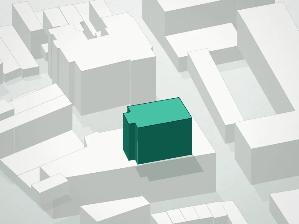 3D massing drawing of 66-68 North 1st Street Condominium and neighboring buildings