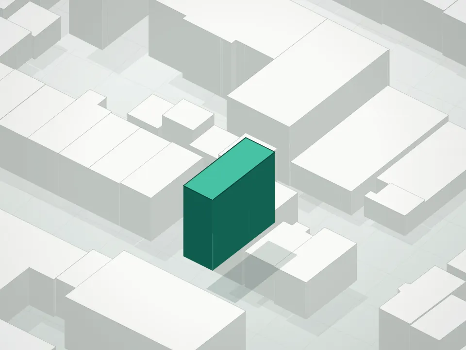 3D massing drawing of 291 Devoe Street Condo and neighboring buildings