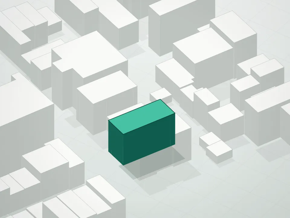 3D massing drawing of 203 Luquer Street Condominium and neighboring buildings