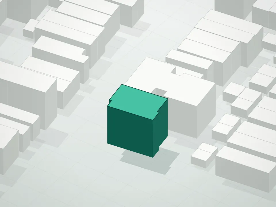 3D massing drawing of 1835 East 14th Street Condo and neighboring buildings