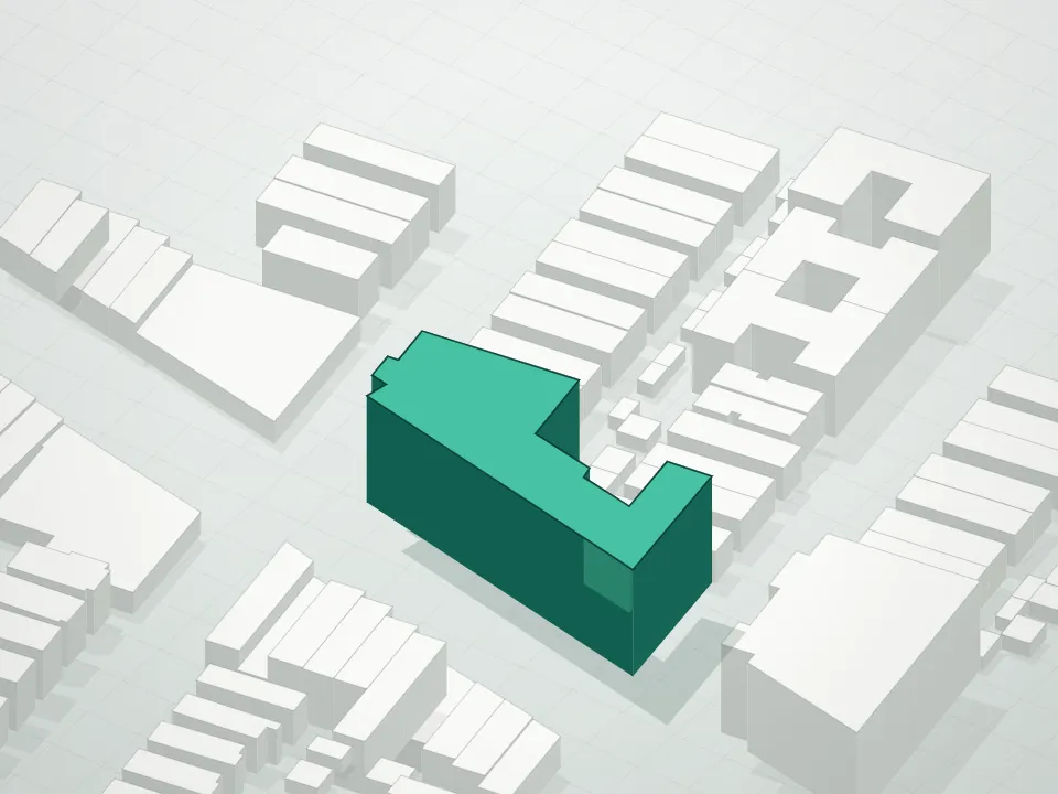 3D massing drawing of Condominium Firenze and neighboring buildings