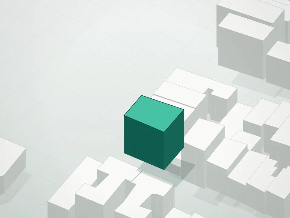 3D massing drawing of 129 Metropolitan Avenue Condominium and neighboring buildings