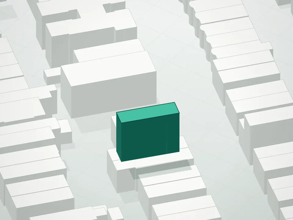 3D massing drawing of 1348 44th Street Condominium and neighboring buildings