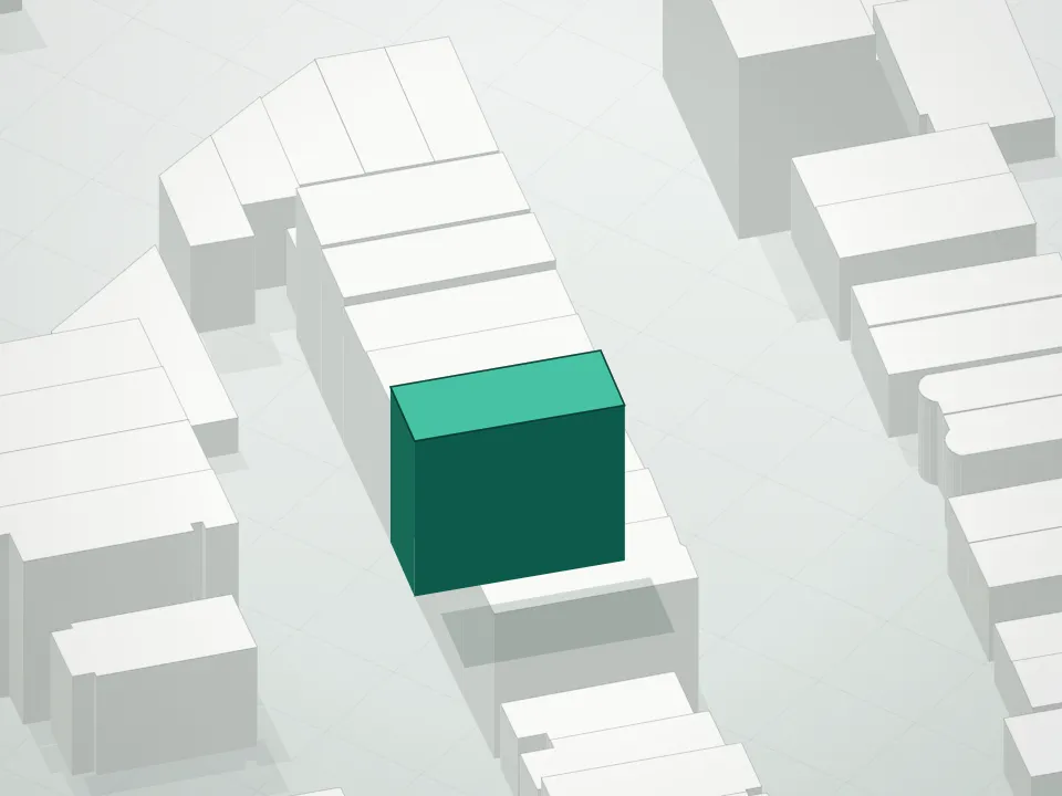 3D massing drawing of 1024 41st Street Condominium and neighboring buildings